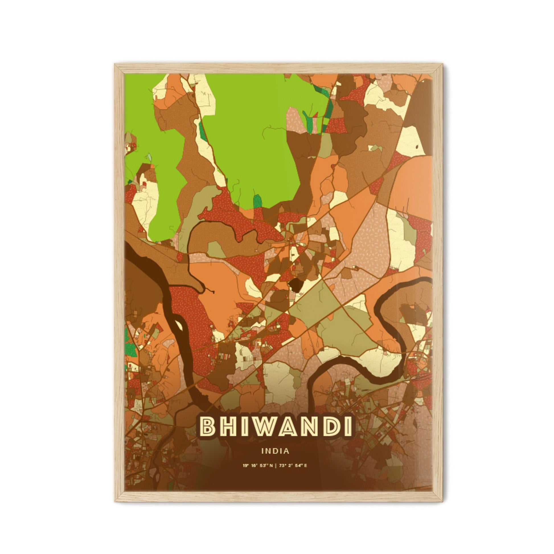 Colorful BHIWANDI INDIA Fine Art Map Farmhouse