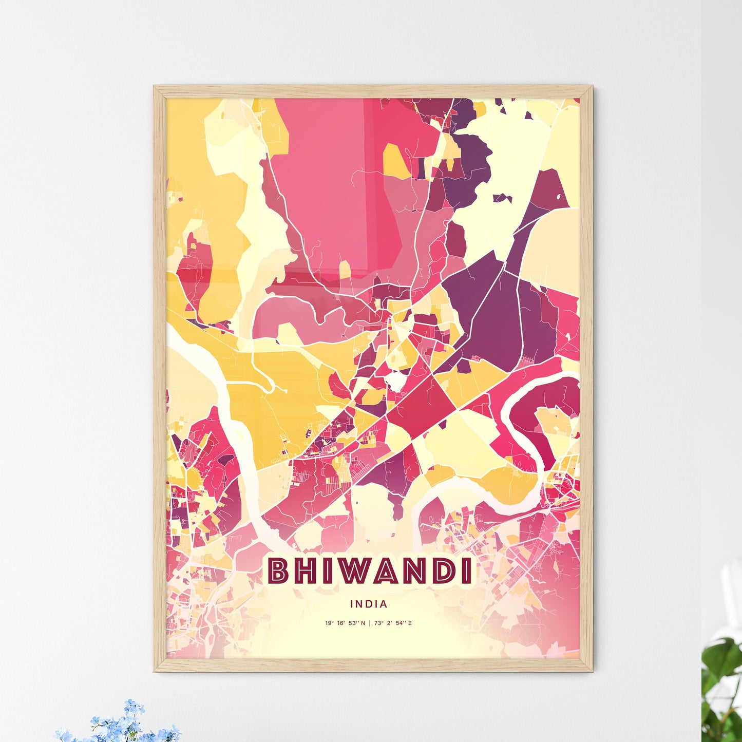 Colorful BHIWANDI INDIA Fine Art Map Hot Red