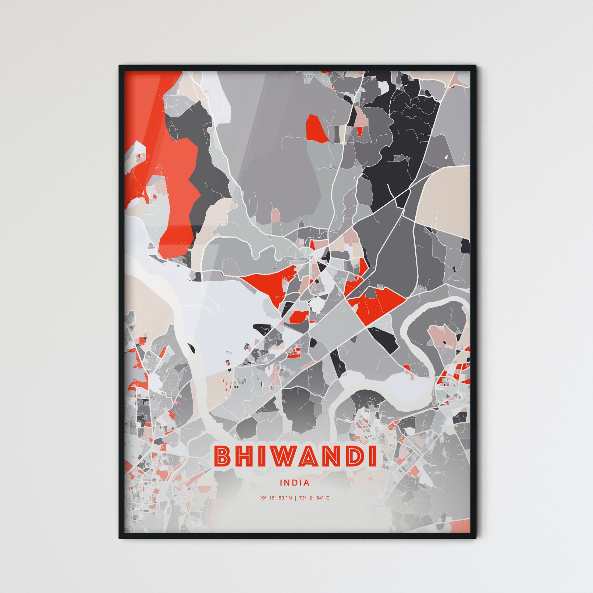 Colorful BHIWANDI INDIA Fine Art Map Modern