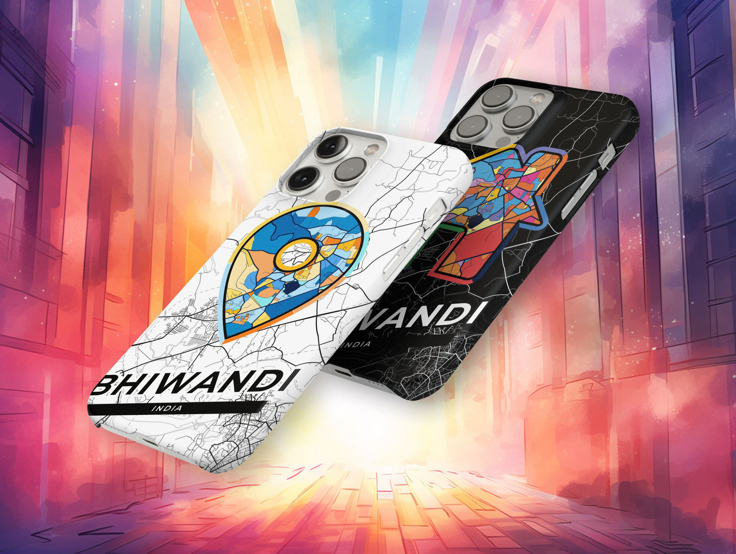 Bhiwandi India slim phone case with colorful icon. Birthday, wedding or housewarming gift. Couple match cases.