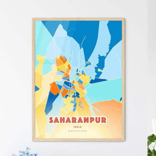 Colorful SAHARANPUR INDIA Fine Art Map Blue Orange