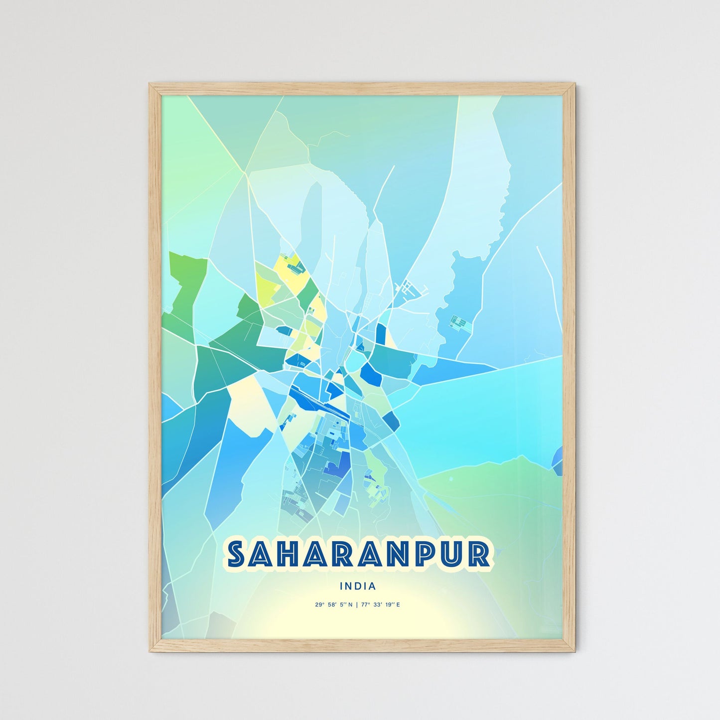 Colorful SAHARANPUR INDIA Fine Art Map Cool Blue