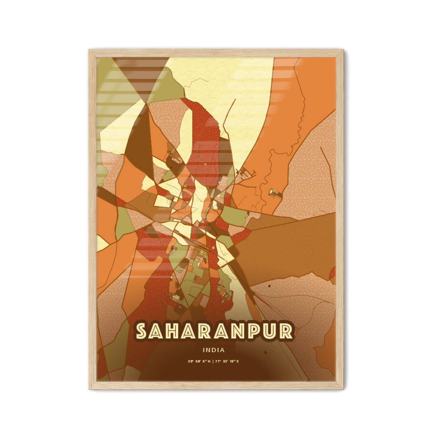 Colorful SAHARANPUR INDIA Fine Art Map Farmhouse