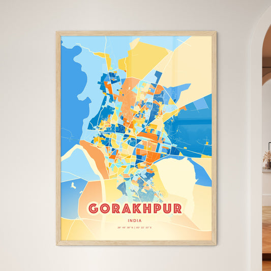Colorful GORAKHPUR INDIA Fine Art Map Blue Orange