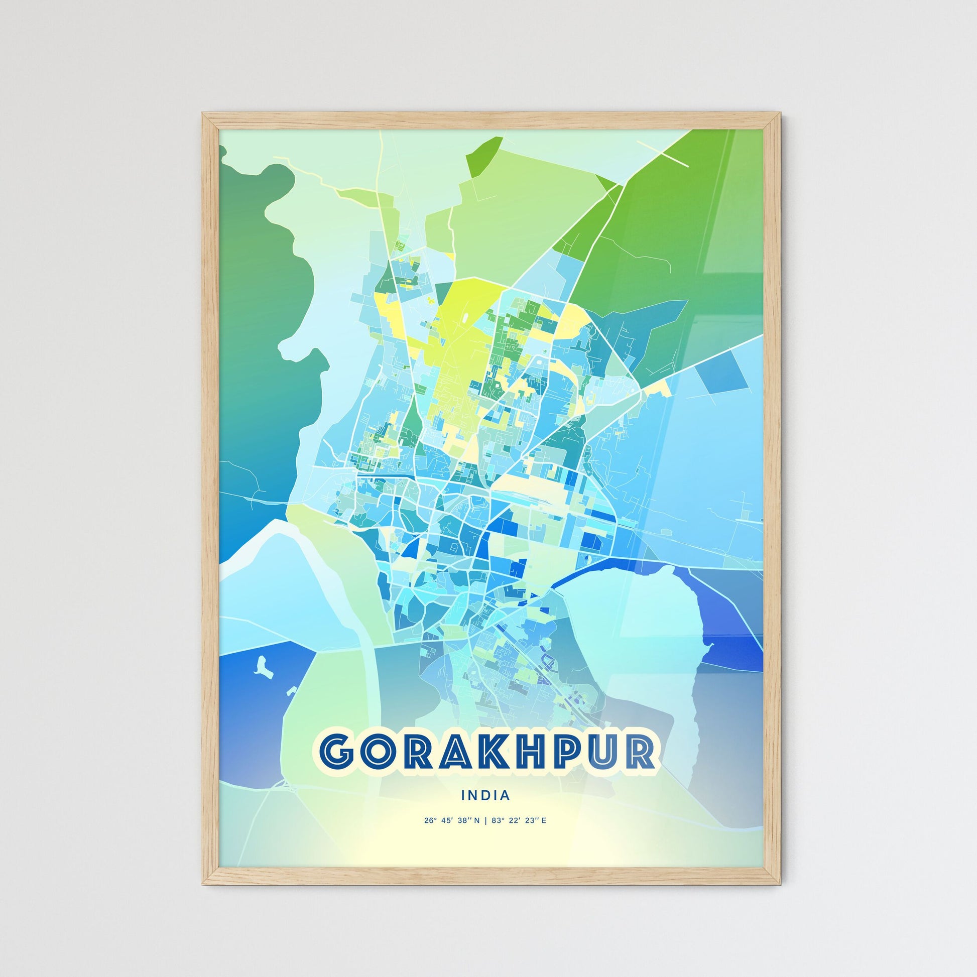 Colorful GORAKHPUR INDIA Fine Art Map Cool Blue