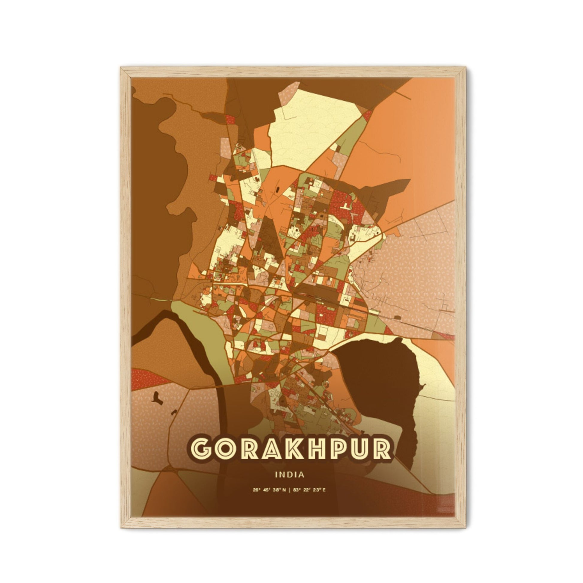 Colorful GORAKHPUR INDIA Fine Art Map Farmhouse