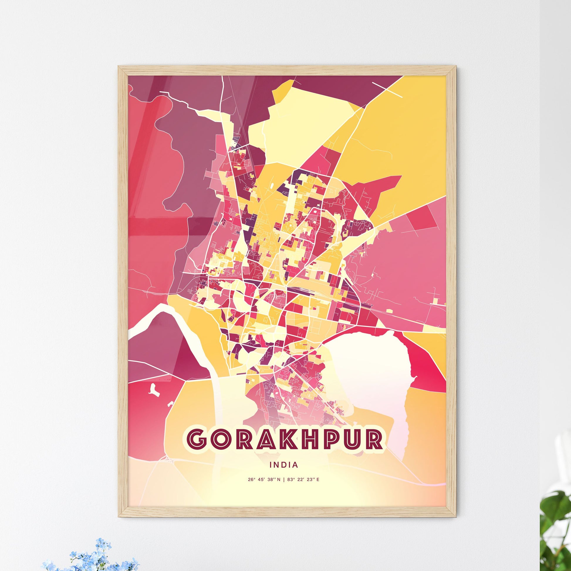 Colorful GORAKHPUR INDIA Fine Art Map Hot Red