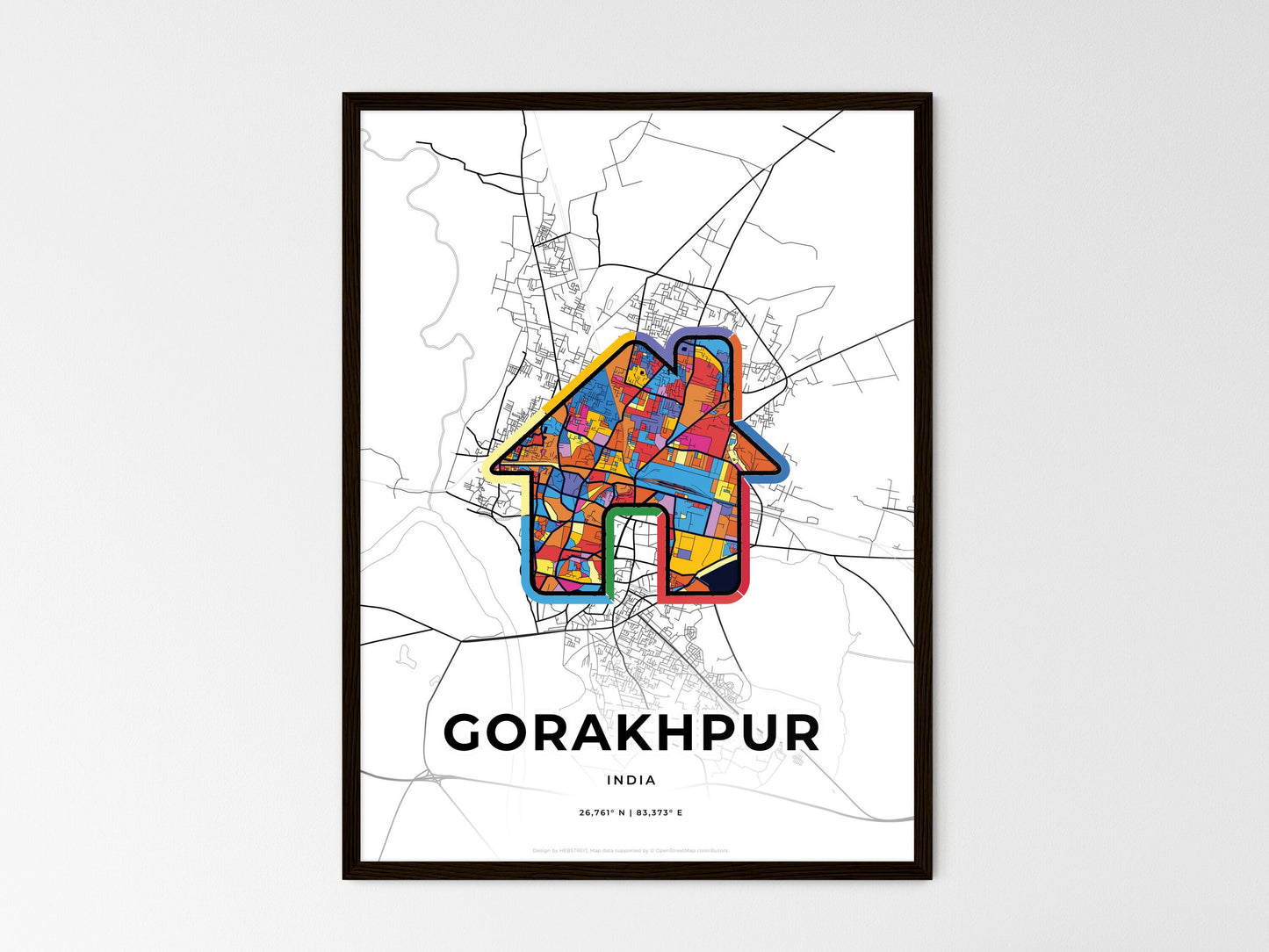 Gorakhpur India wedding art map with home icon