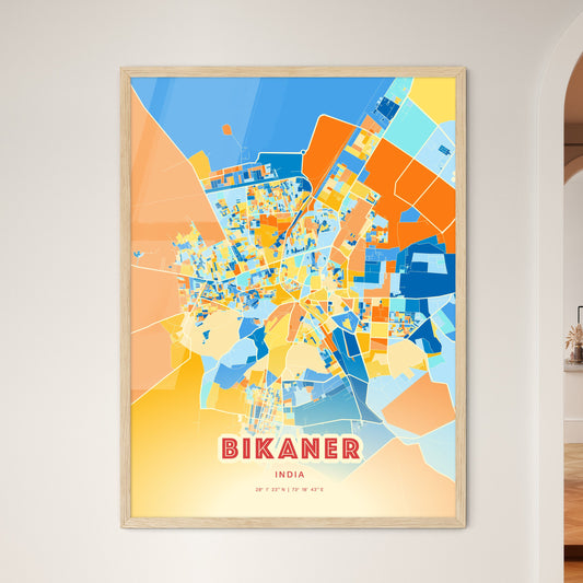 Colorful BIKANER INDIA Fine Art Map Blue Orange