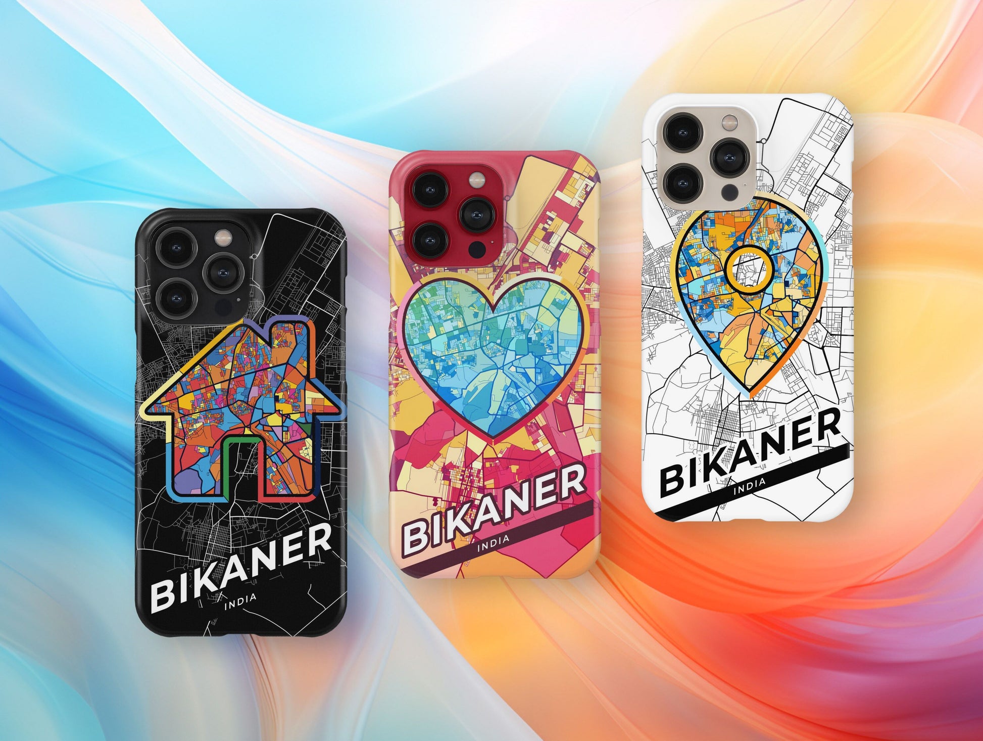 Bikaner India slim phone case with colorful icon. Birthday, wedding or housewarming gift. Couple match cases.