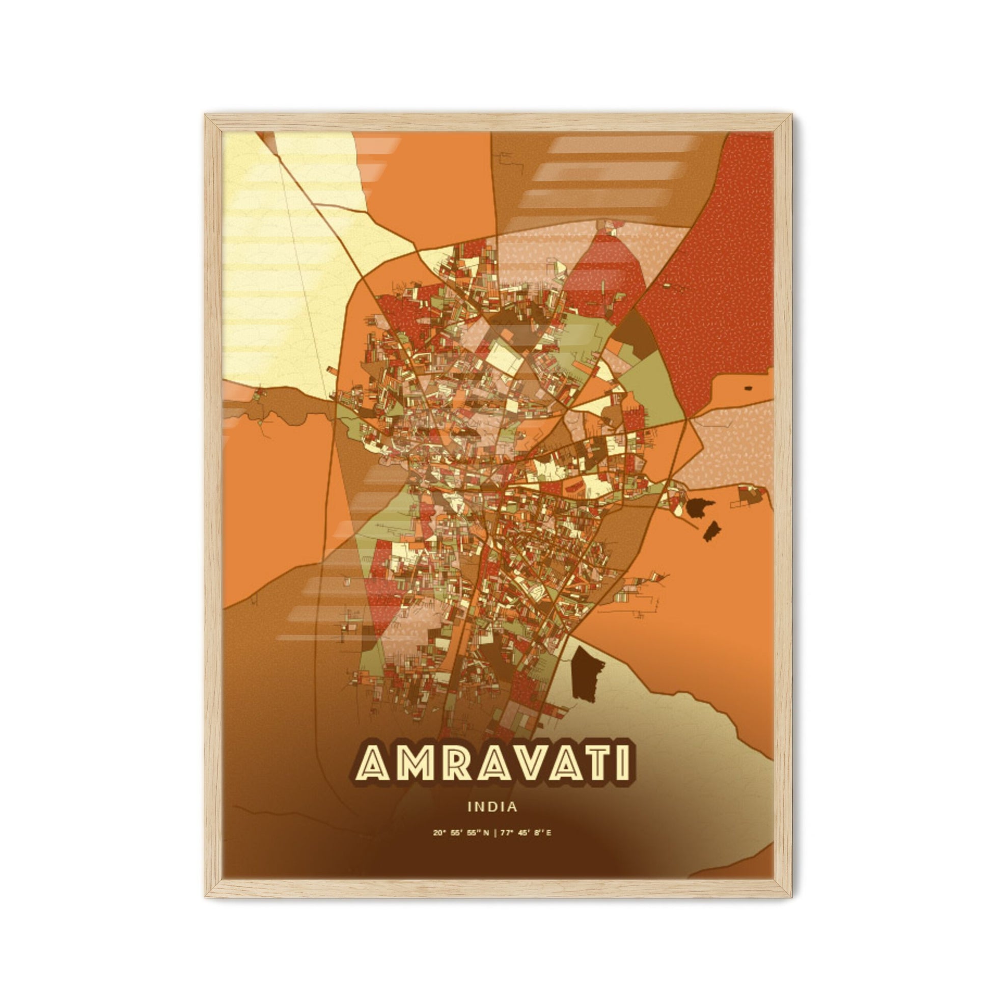 Colorful AMRAVATI INDIA Fine Art Map Farmhouse