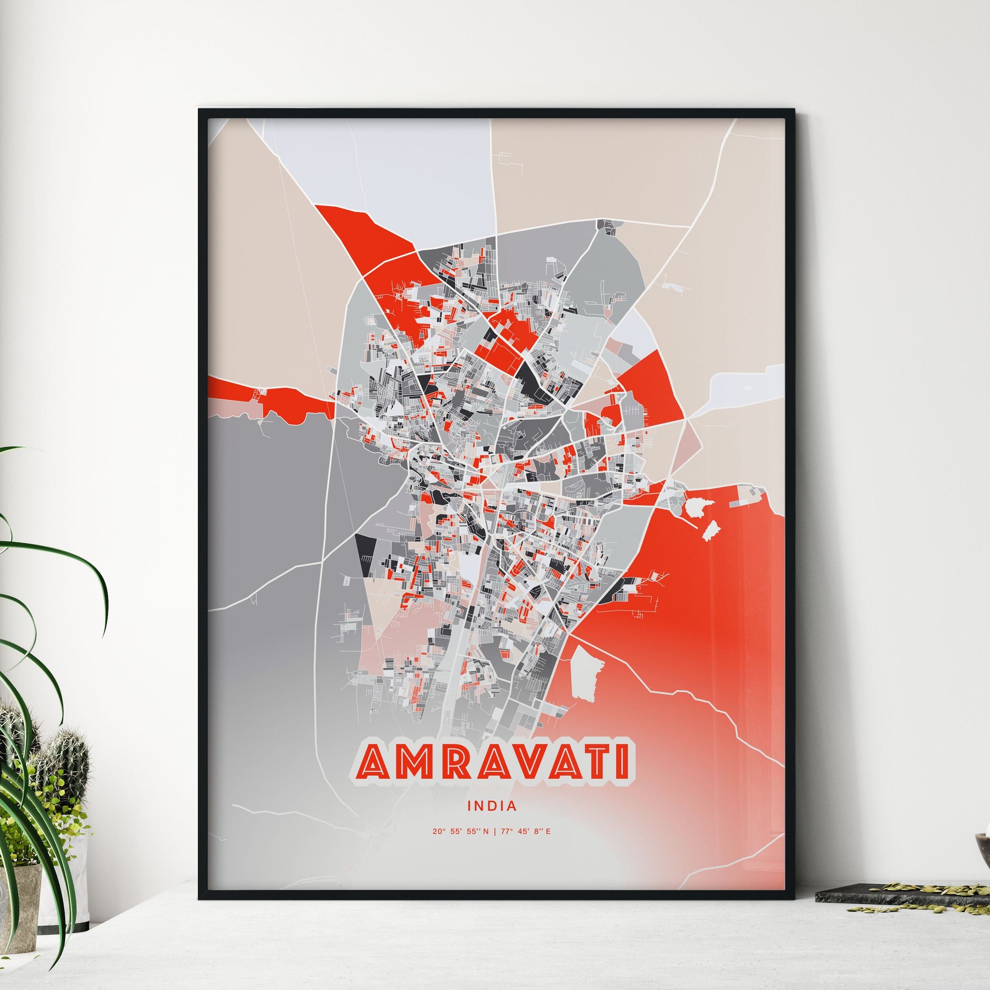 Colorful AMRAVATI INDIA Fine Art Map Modern