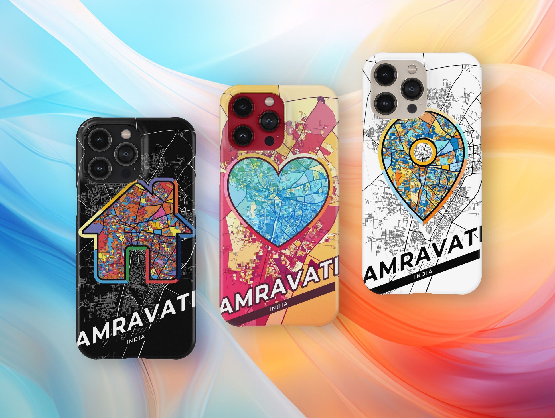 Amravati India slim phone case with colorful icon. Birthday, wedding or housewarming gift. Couple match cases.