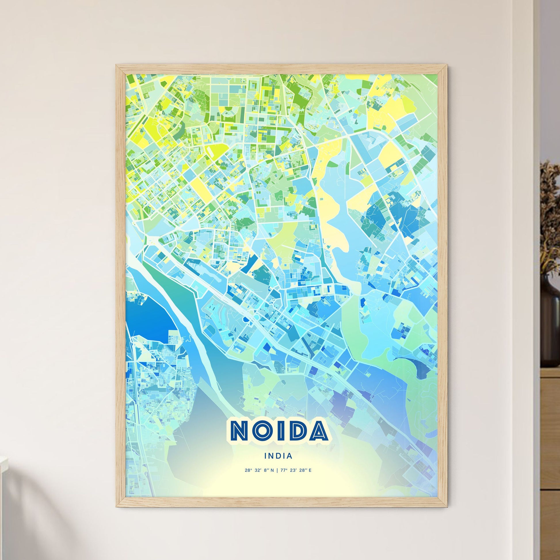 Colorful NOIDA INDIA Fine Art Map Cool Blue