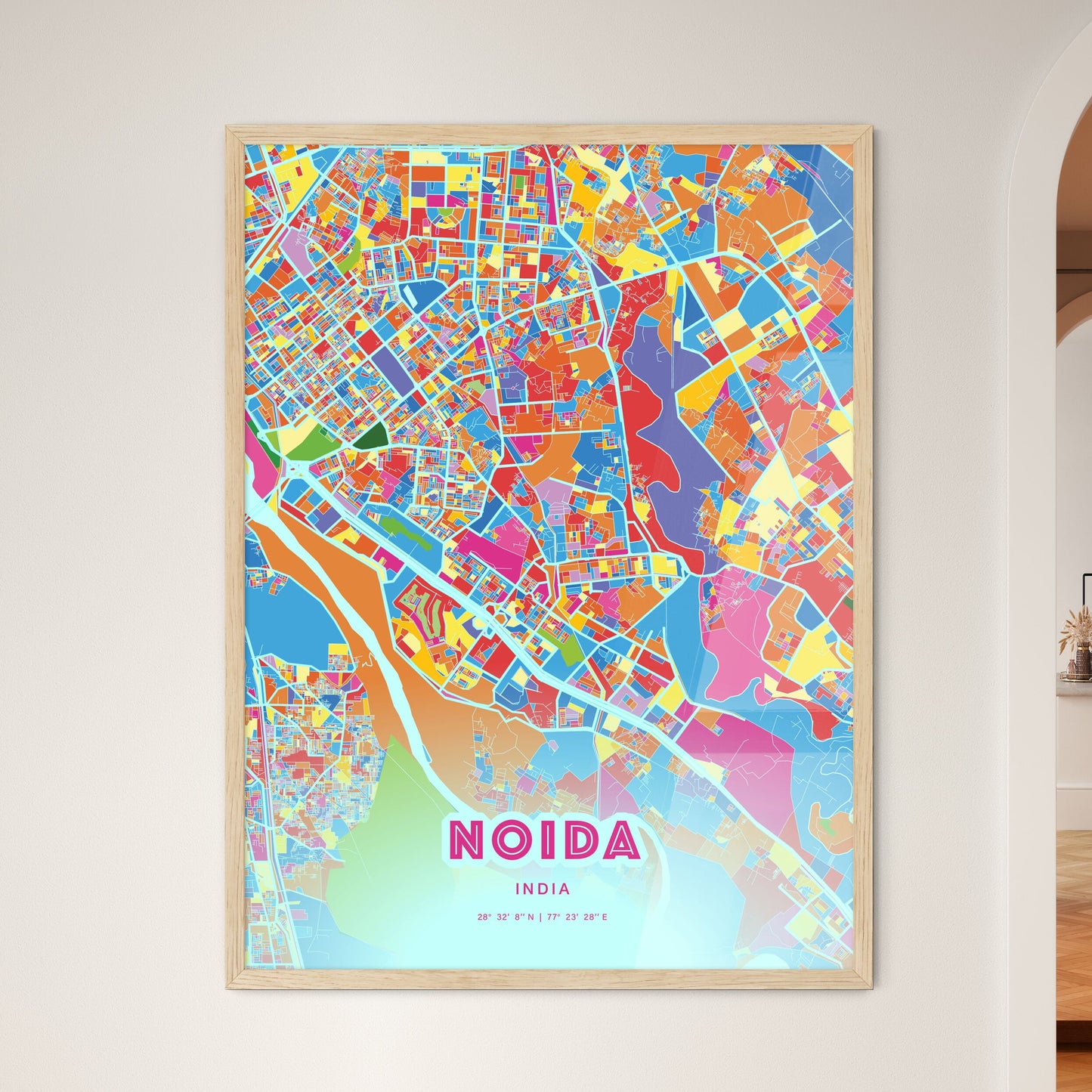 Colorful NOIDA INDIA Fine Art Map Crazy Colors