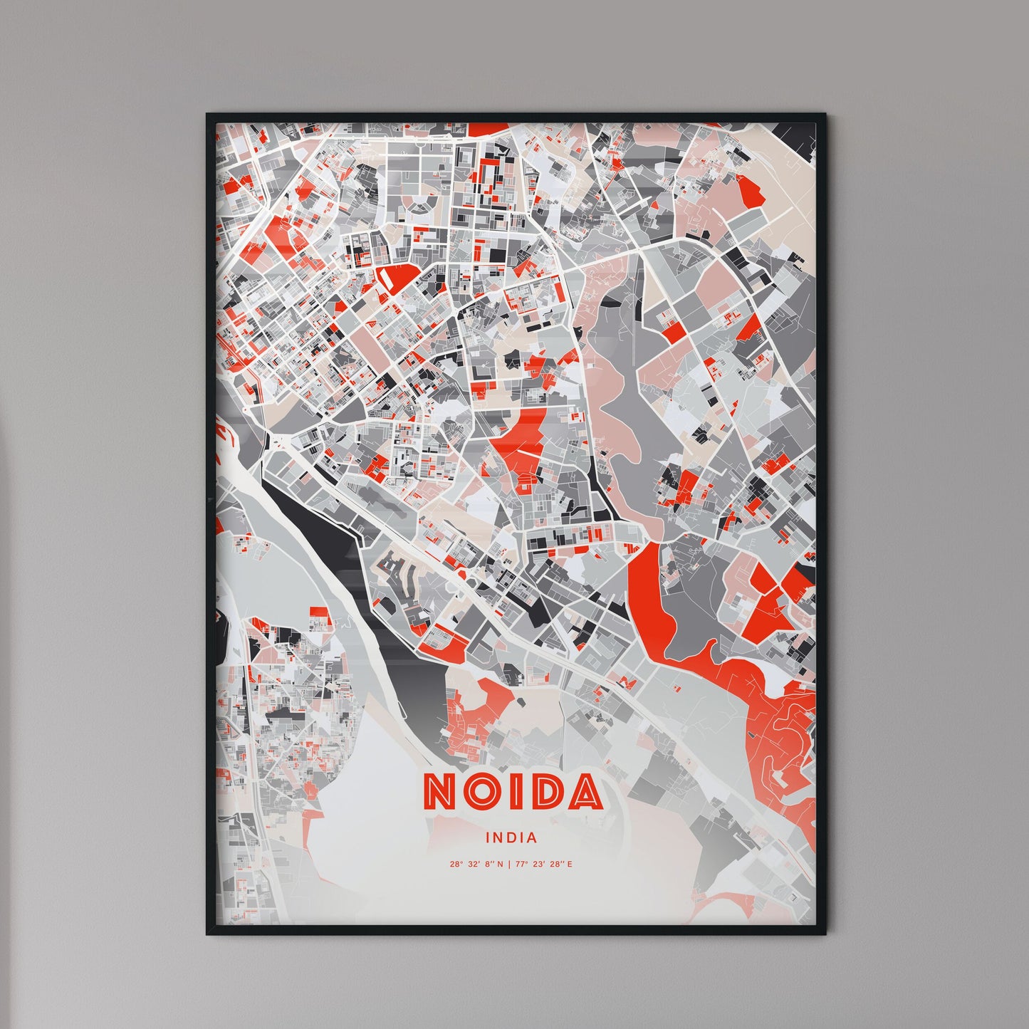 Colorful NOIDA INDIA Fine Art Map Modern