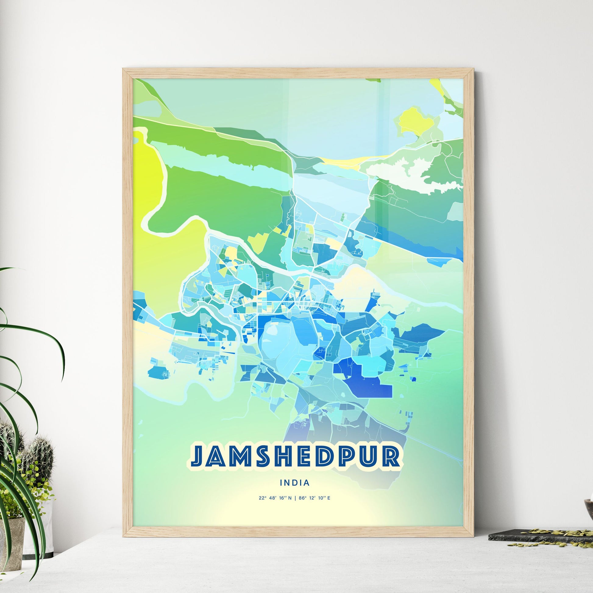 Colorful JAMSHEDPUR INDIA Fine Art Map Cool Blue