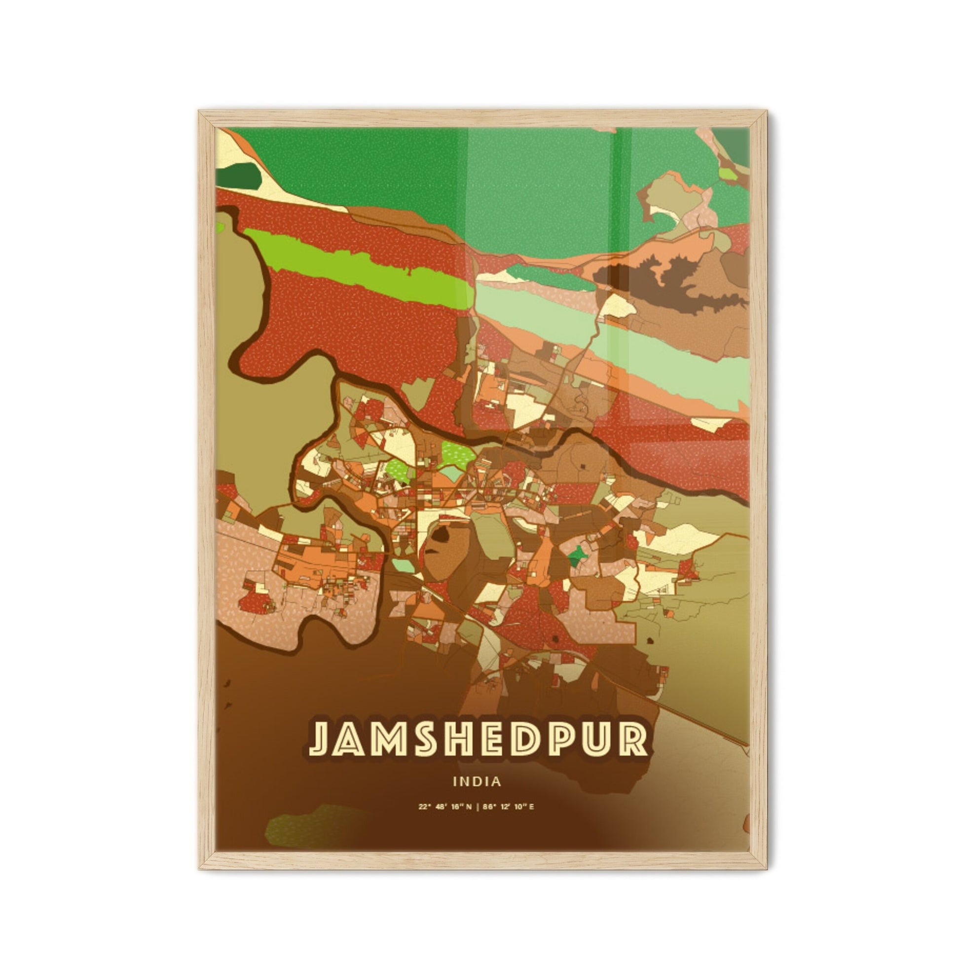 Colorful JAMSHEDPUR INDIA Fine Art Map Farmhouse