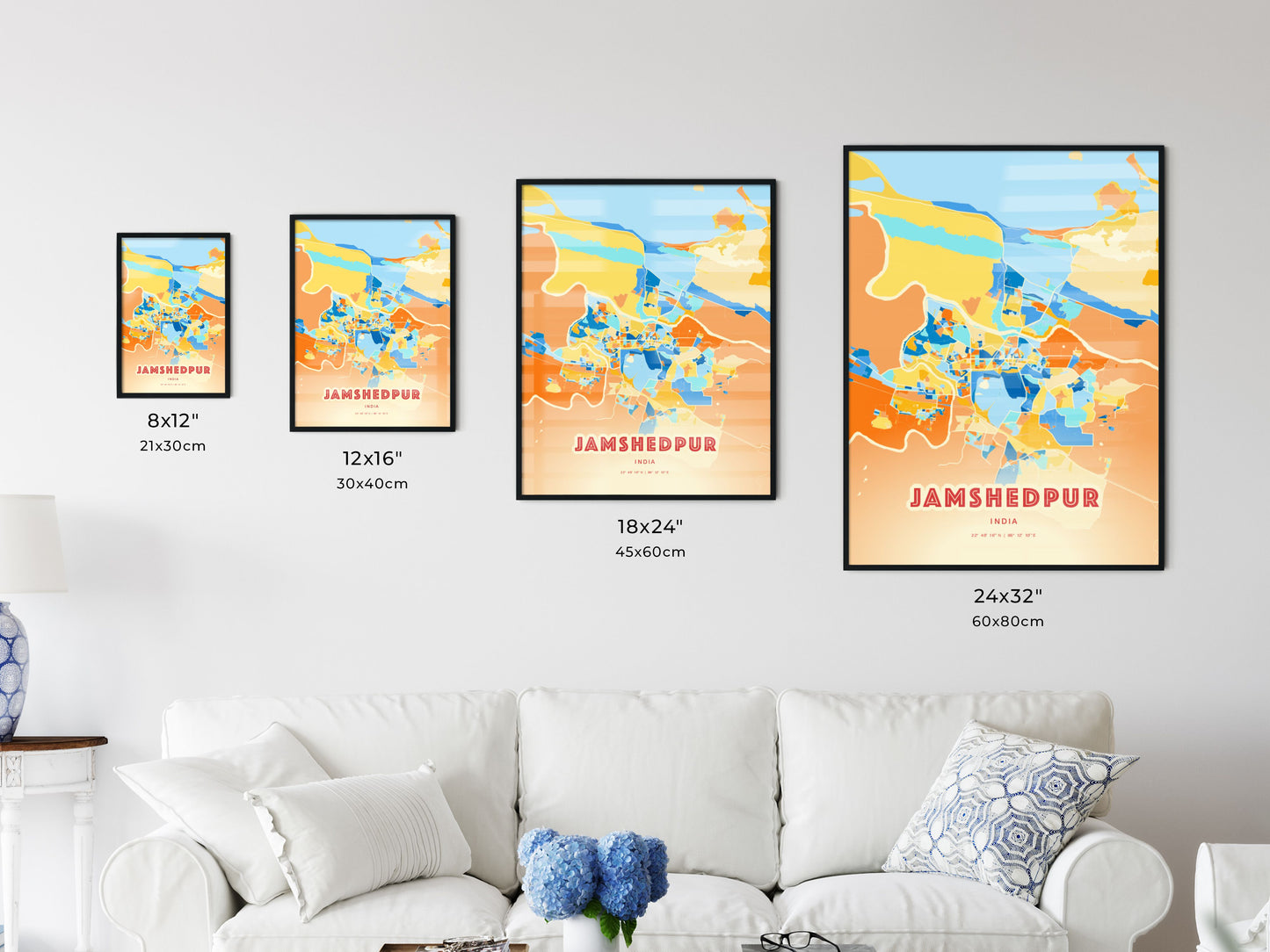 Colorful JAMSHEDPUR INDIA Fine Art Map Blue Orange