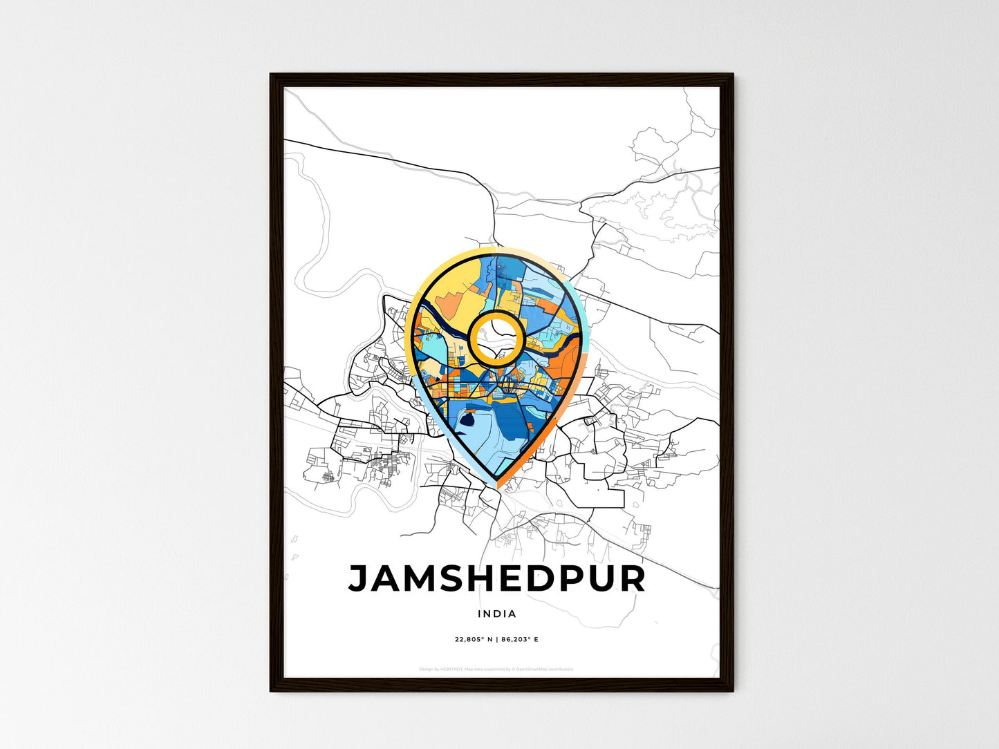 Jamshedpur India wedding art map with pointer icon