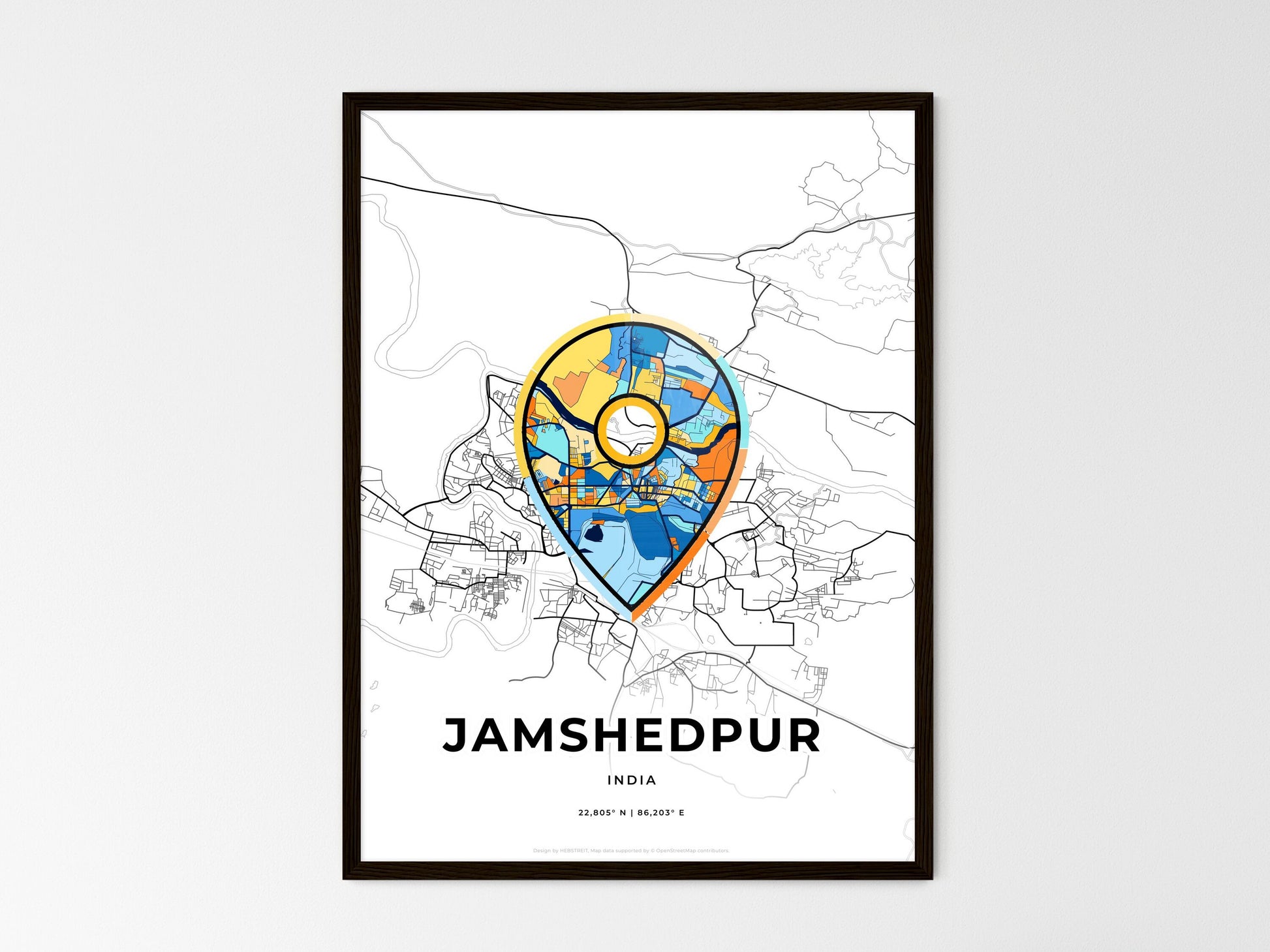 Jamshedpur India wedding art map with pointer icon