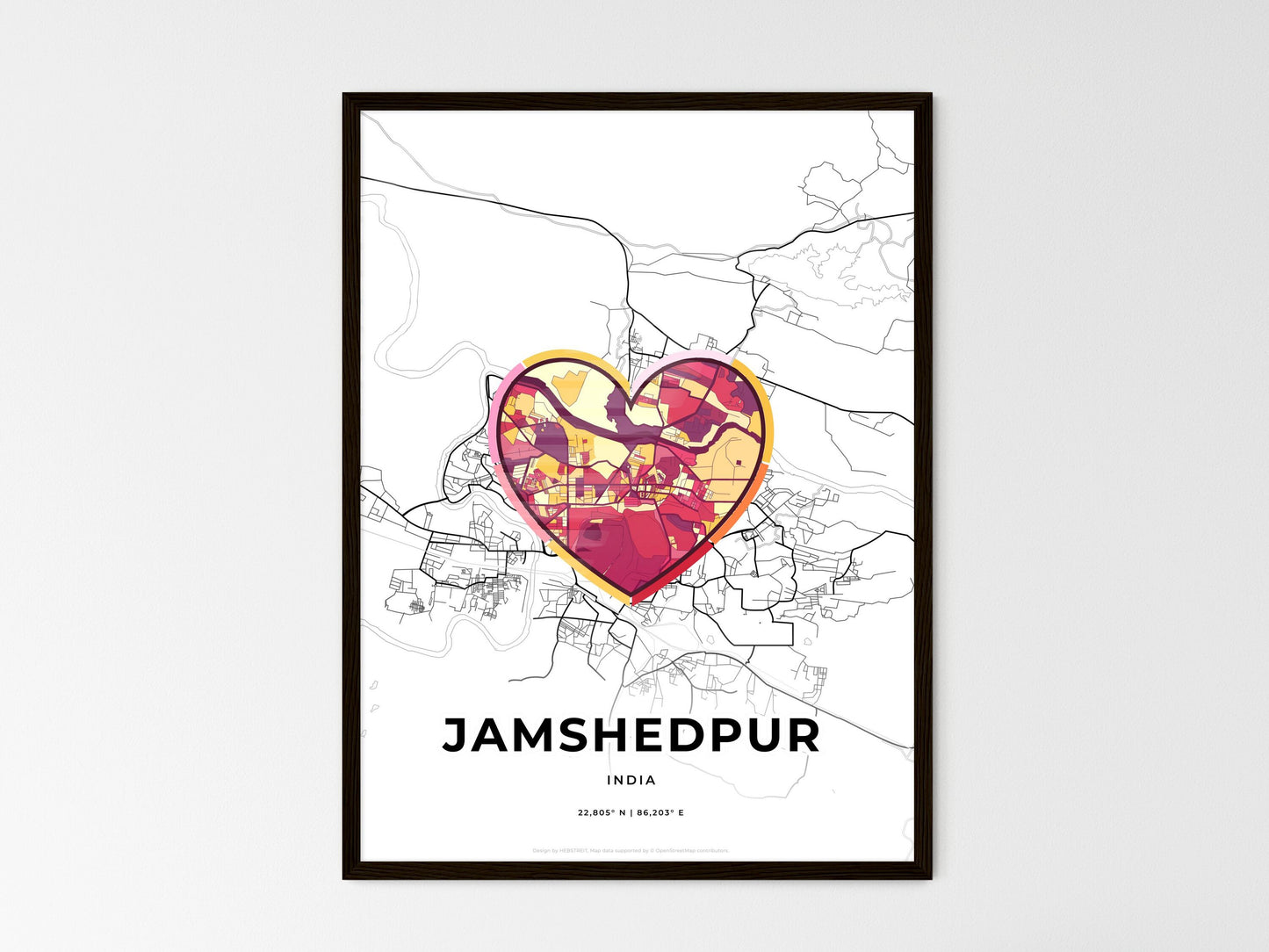 Jamshedpur India wedding art map with heart icon