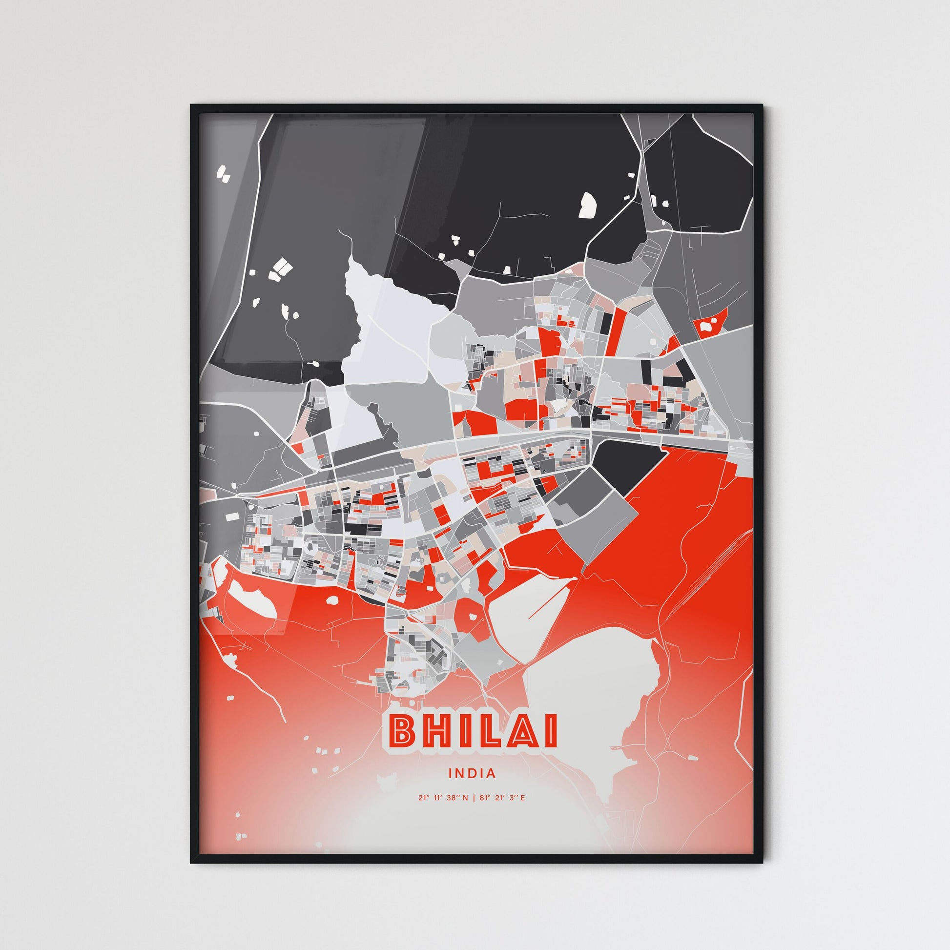 Colorful BHILAI INDIA Fine Art Map Modern