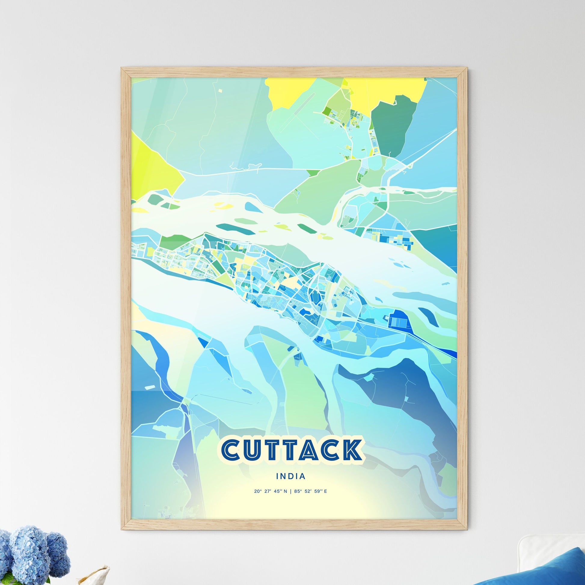 Colorful CUTTACK INDIA Fine Art Map Cool Blue