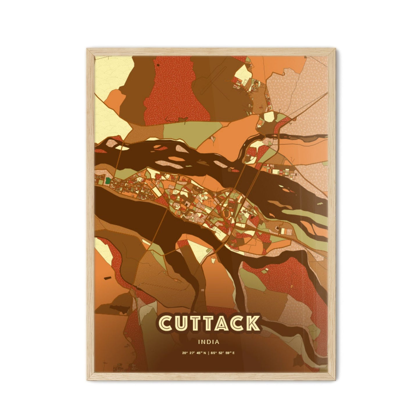 Colorful CUTTACK INDIA Fine Art Map Farmhouse