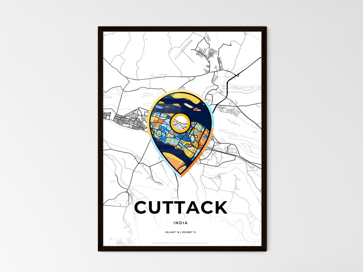 CUTTACK INDIA minimal art map with a colorful icon. Where it all began, Couple map gift. Style 1