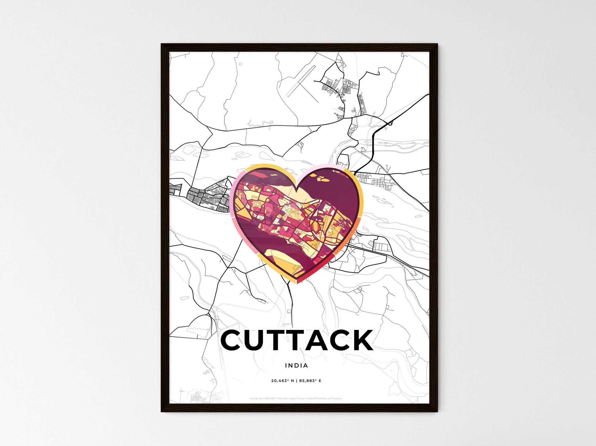 CUTTACK INDIA minimal art map with a colorful icon. Where it all began, Couple map gift. Style 2