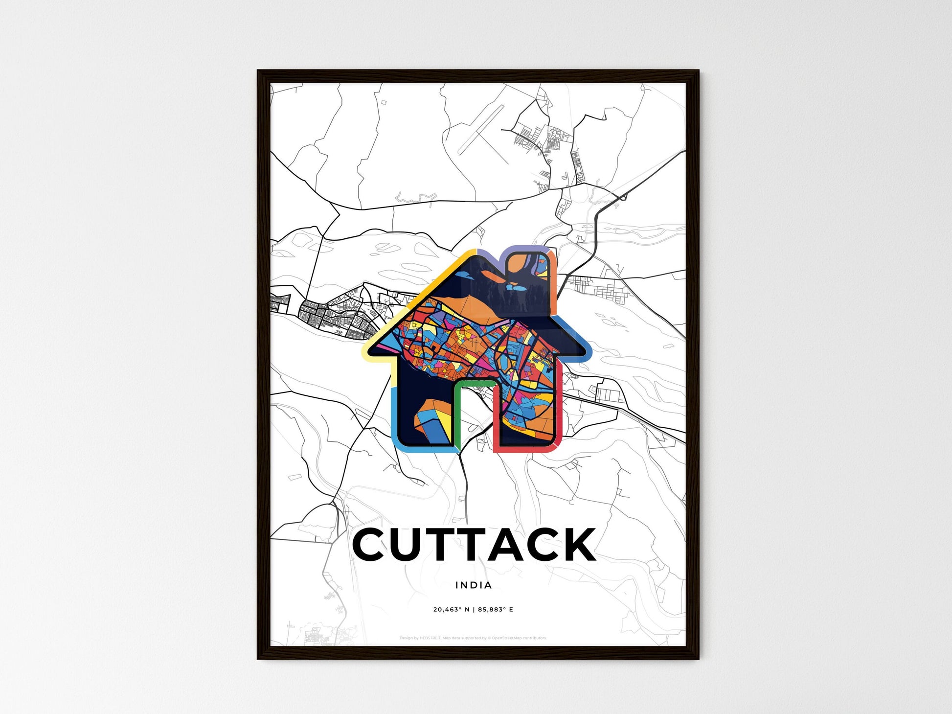 CUTTACK INDIA minimal art map with a colorful icon. Where it all began, Couple map gift. Style 3