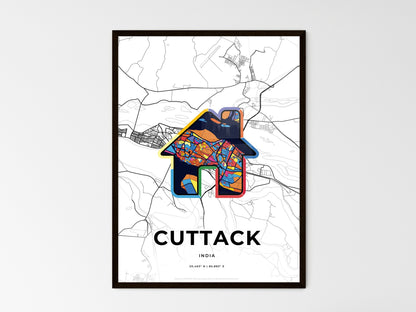 CUTTACK INDIA minimal art map with a colorful icon. Where it all began, Couple map gift. Style 3