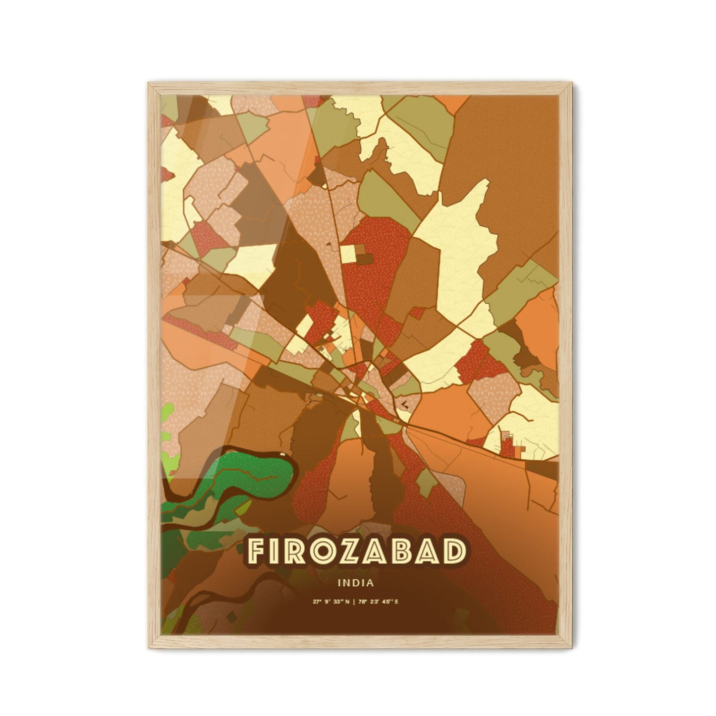 Colorful FIROZABAD INDIA Fine Art Map Farmhouse