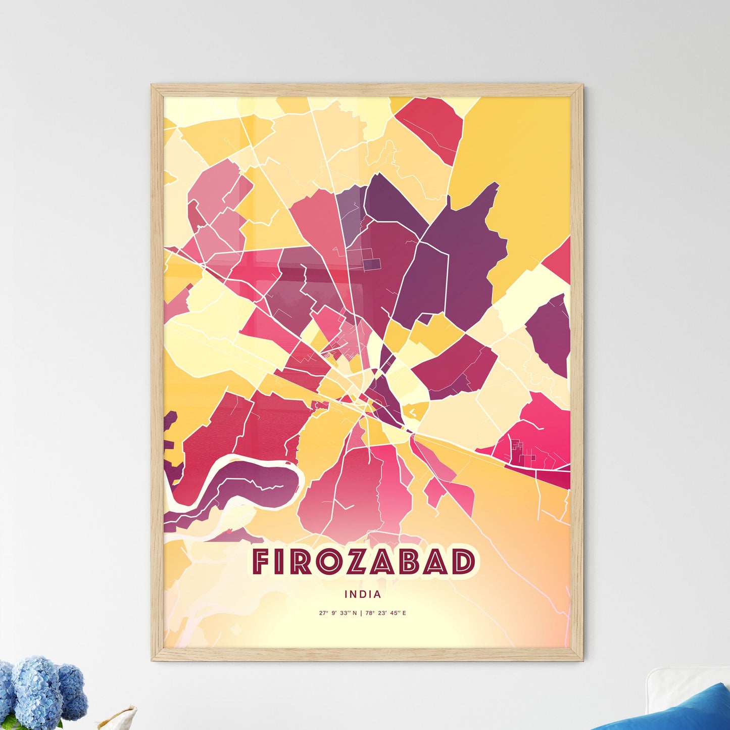 Colorful FIROZABAD INDIA Fine Art Map Hot Red