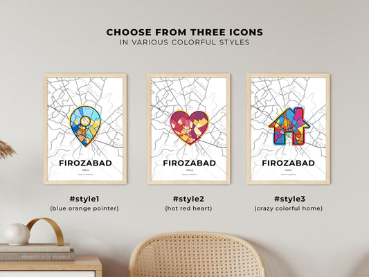 Firozabad India maps with colorful icons