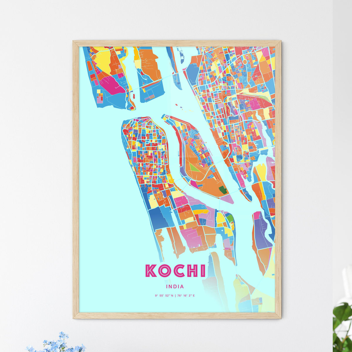 Colorful KOCHI INDIA Fine Art Map Crazy Colors