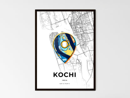 KOCHI INDIA minimal art map with a colorful icon. Where it all began, Couple map gift. Style 1