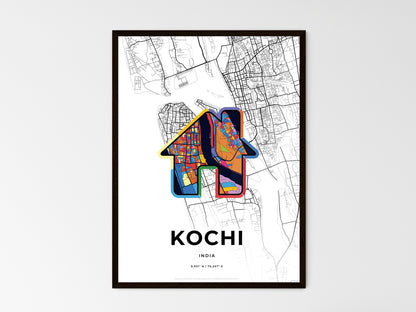 KOCHI INDIA minimal art map with a colorful icon. Where it all began, Couple map gift. Style 3