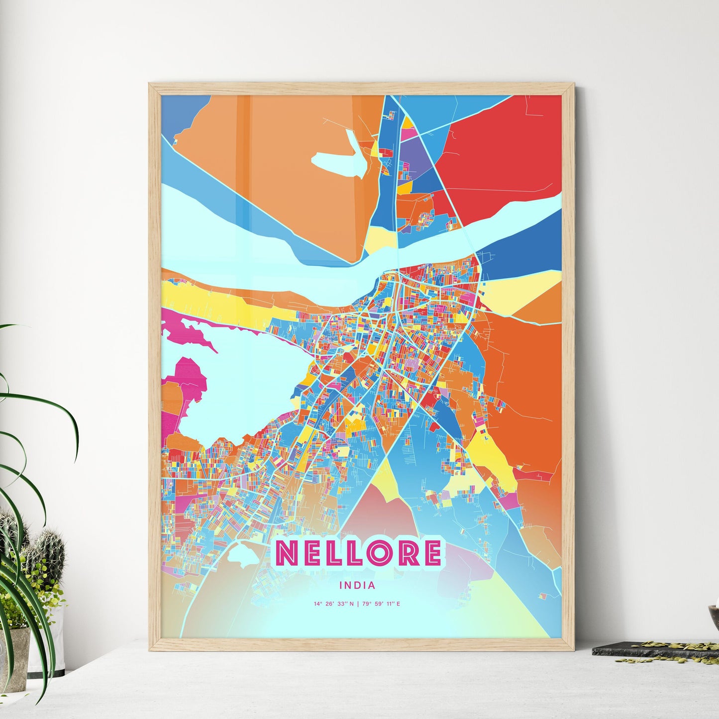Colorful NELLORE INDIA Fine Art Map Crazy Colors