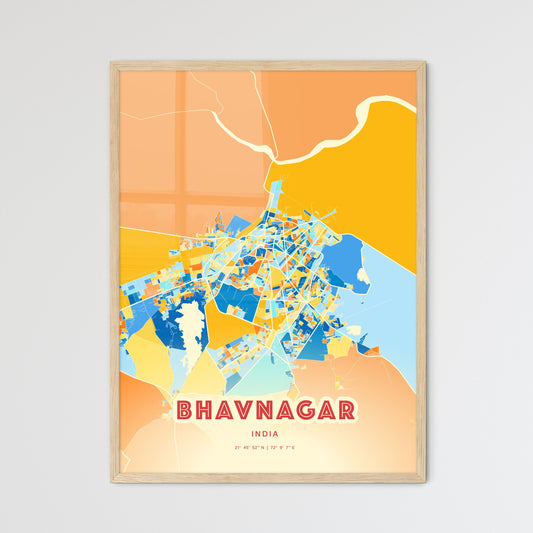 Colorful BHAVNAGAR INDIA Fine Art Map Blue Orange