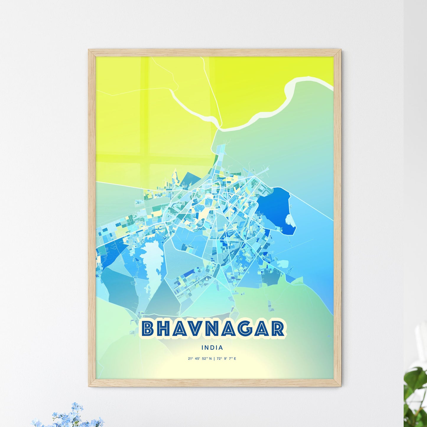 Colorful BHAVNAGAR INDIA Fine Art Map Cool Blue