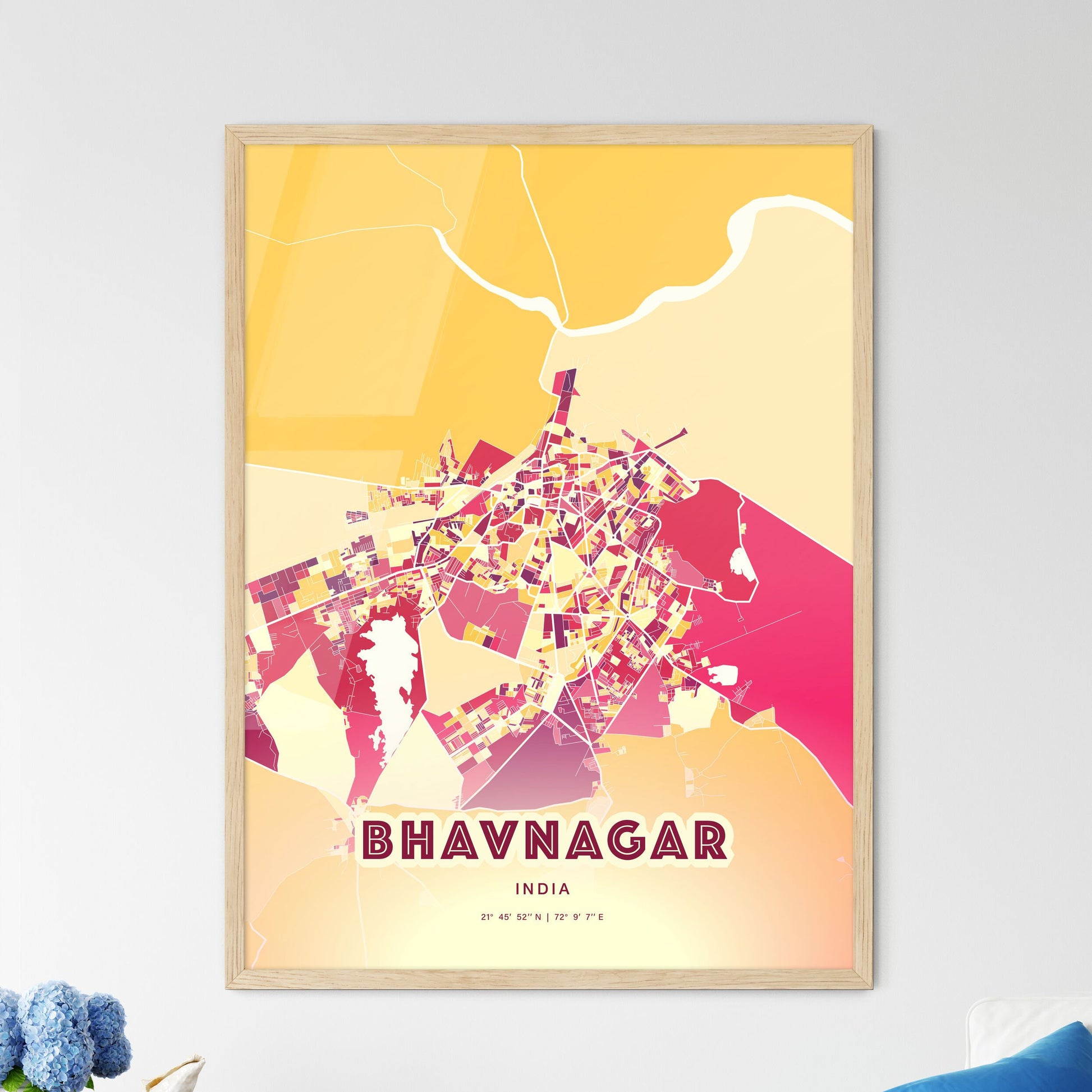 Colorful BHAVNAGAR INDIA Fine Art Map Hot Red