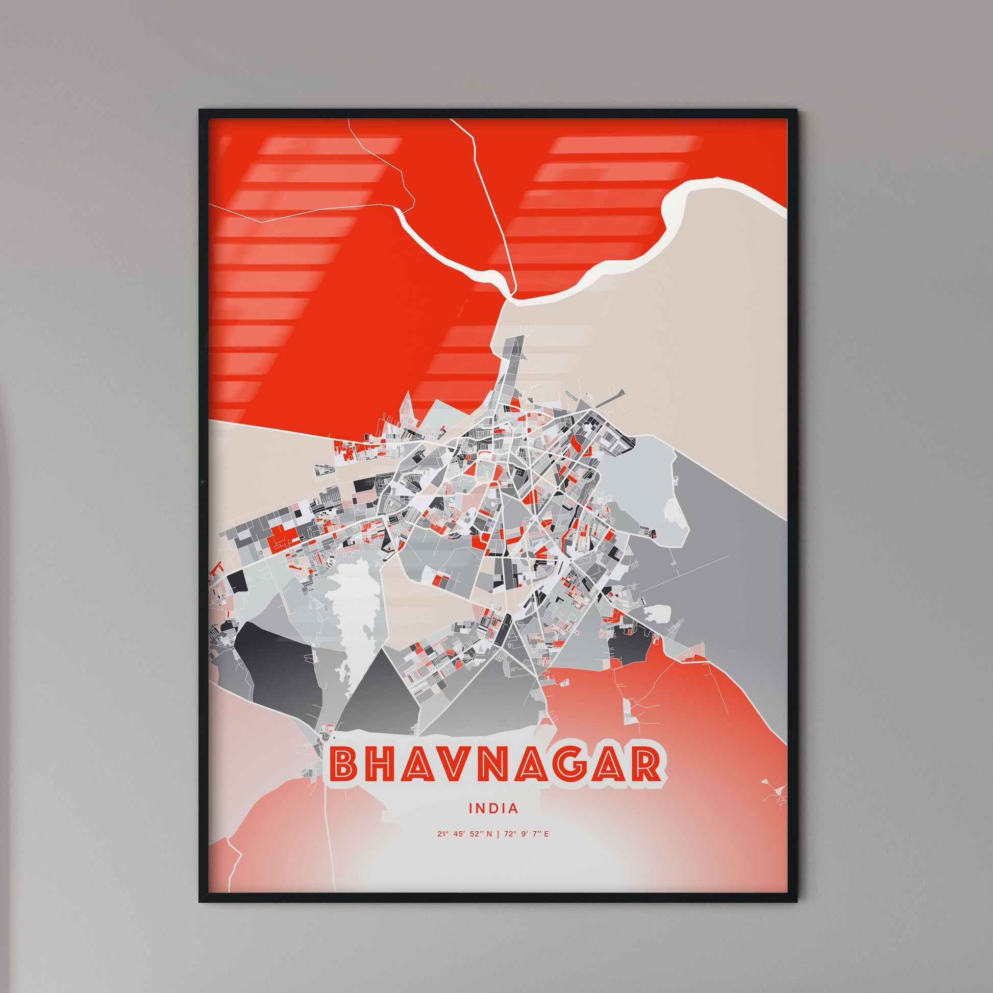 Colorful BHAVNAGAR INDIA Fine Art Map Modern