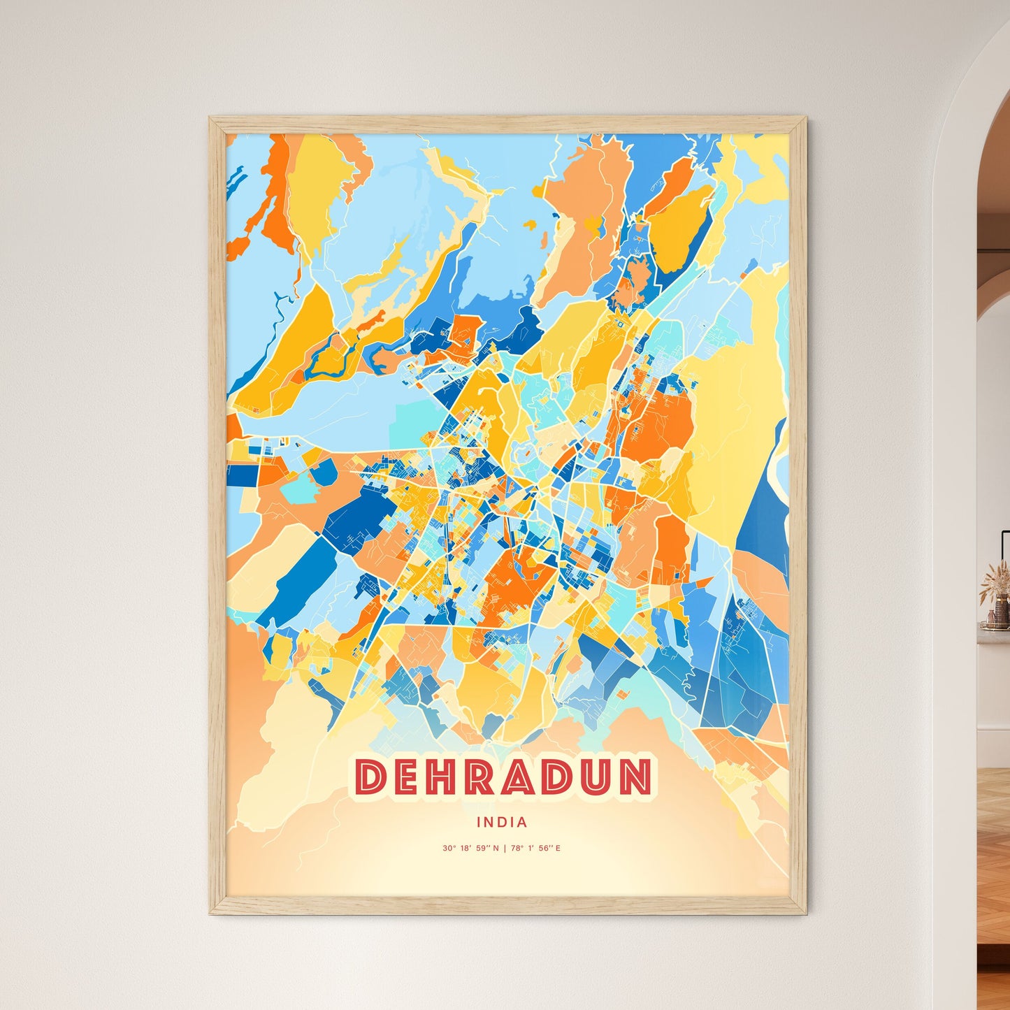 Colorful DEHRADUN INDIA Fine Art Map Blue Orange