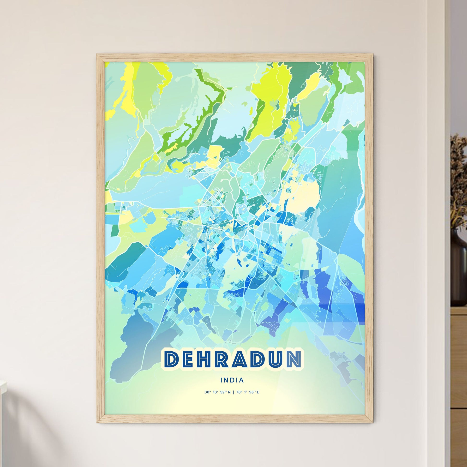 Colorful DEHRADUN INDIA Fine Art Map Cool Blue