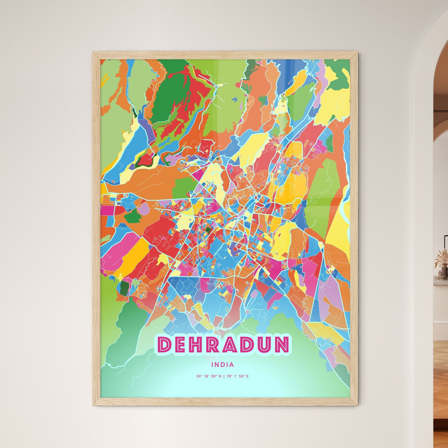 Colorful DEHRADUN INDIA Fine Art Map Crazy Colors