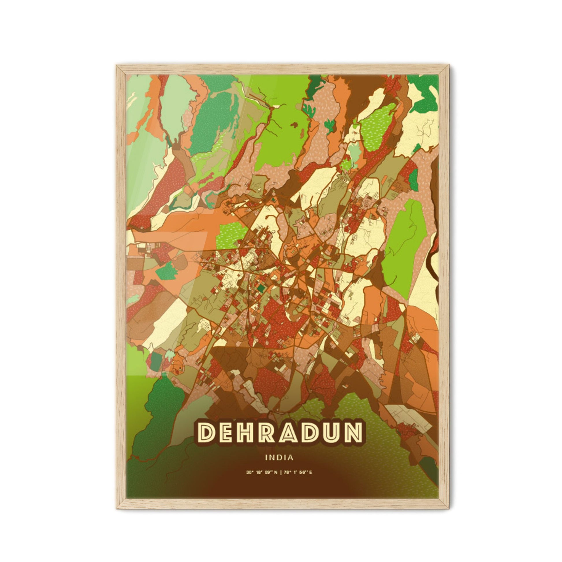 Colorful DEHRADUN INDIA Fine Art Map Farmhouse