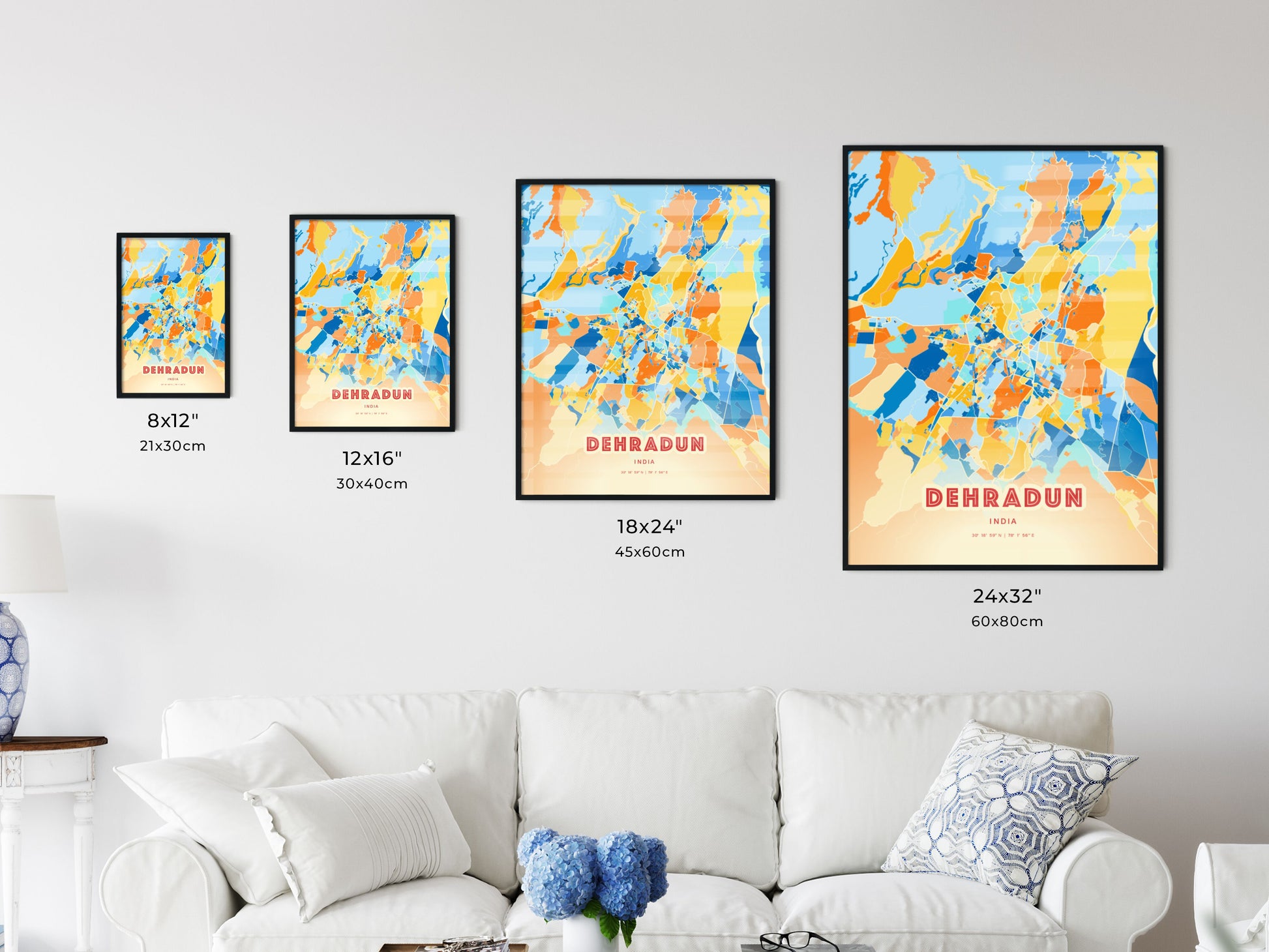 Colorful DEHRADUN INDIA Fine Art Map Blue Orange