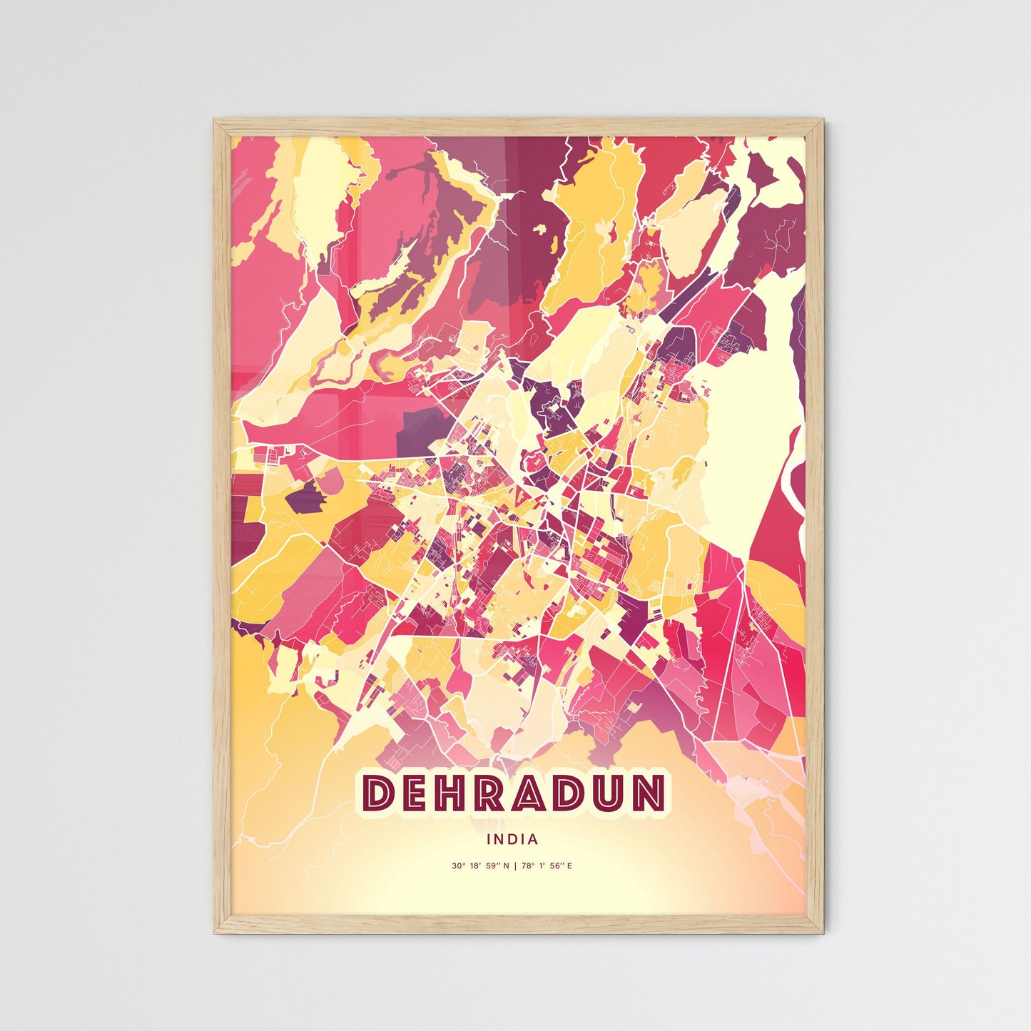 Colorful DEHRADUN INDIA Fine Art Map Hot Red